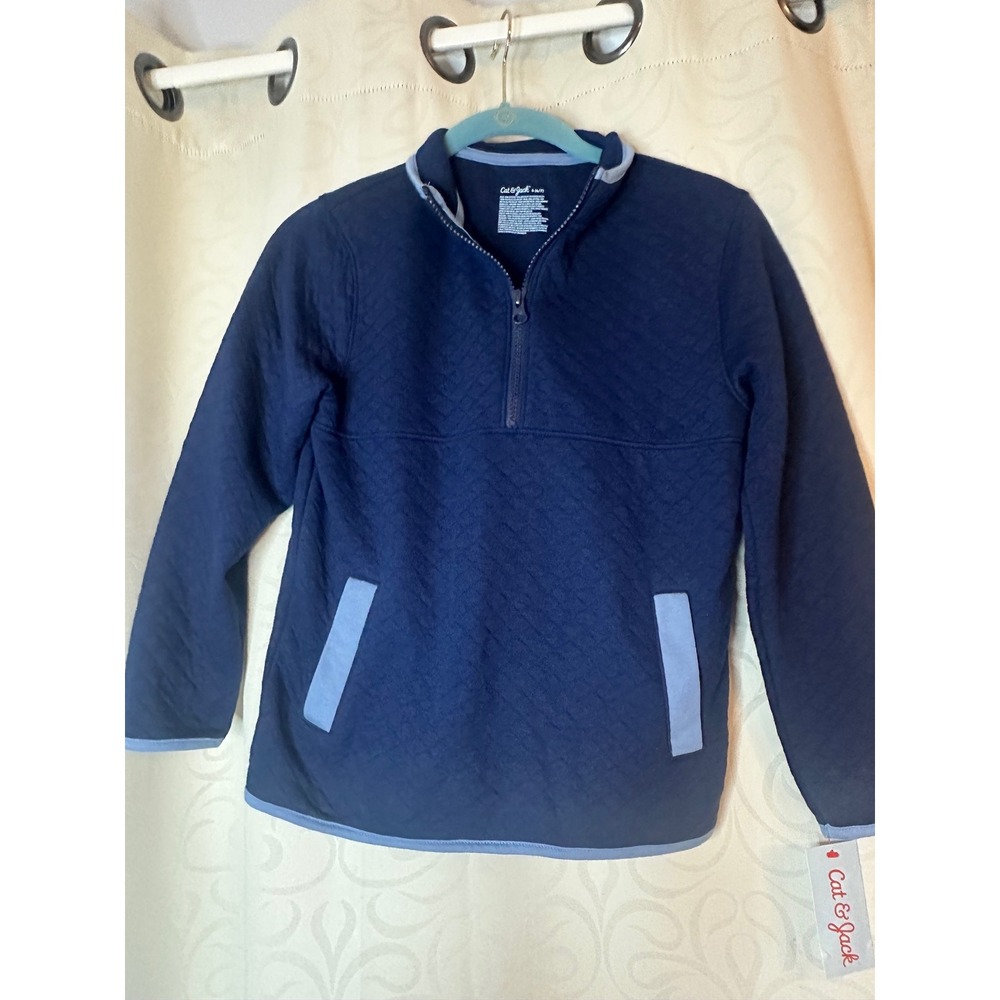 Cat & Jack Kids Navy Blue Quilted Quarter Zip Pullover Sweatshirt Size L 10/12 - Picture 3 of 4